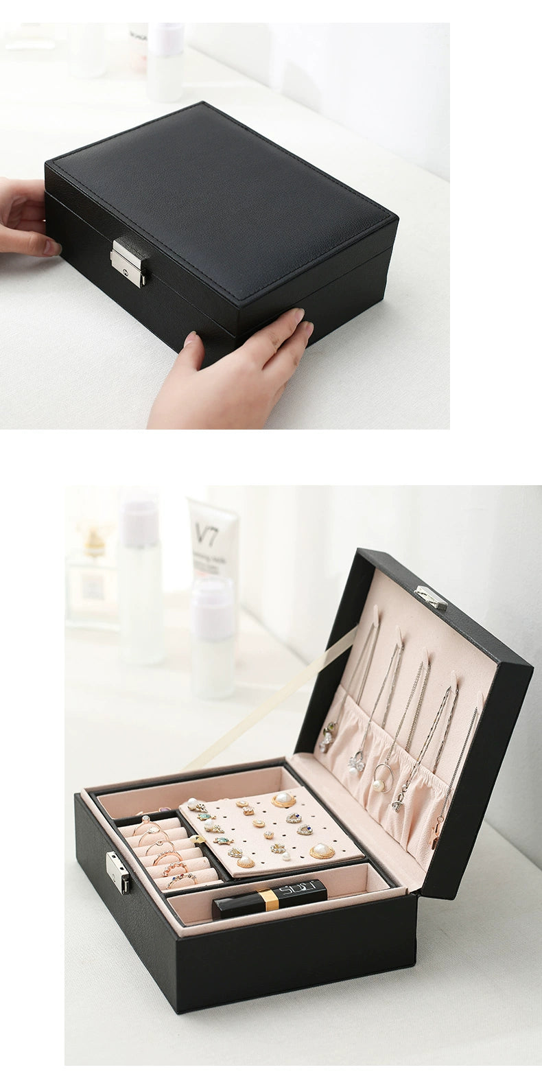 Large Capacity Jewelry Box Double Layer with Lock