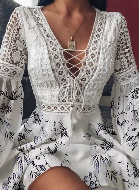 V-neck Chiffon Flying Sleeves Dress
