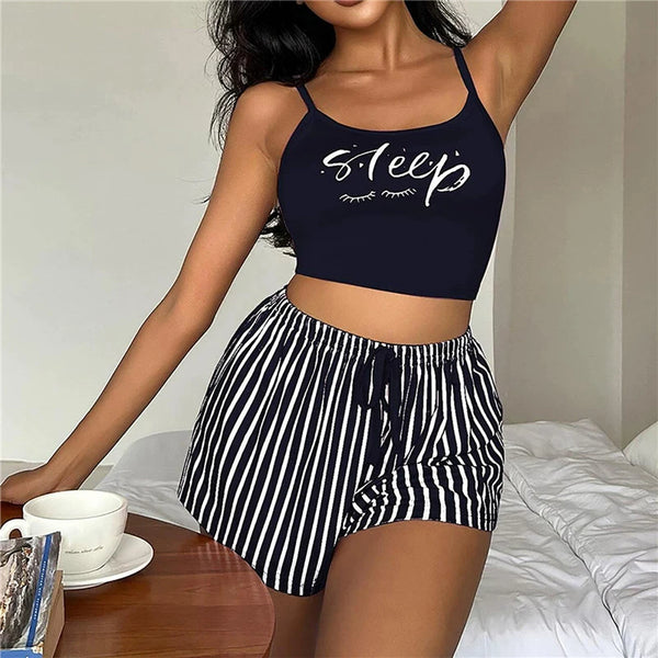 Sleeveless Tank Top Shorts Pajama Set