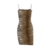 Fashion Tiger Pattern Skinny Mini Slip Dress