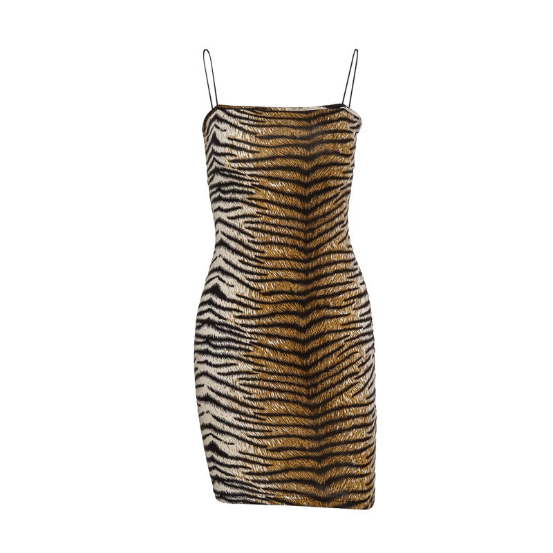 Fashion Tiger Pattern Skinny Mini Slip Dress