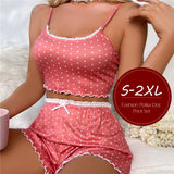 Women's Pajama Set - V-Neck Crop Top and Suspender Shorts