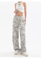 Hip Hop Gray Camouflage Wide Leg Straight Cargo Pants