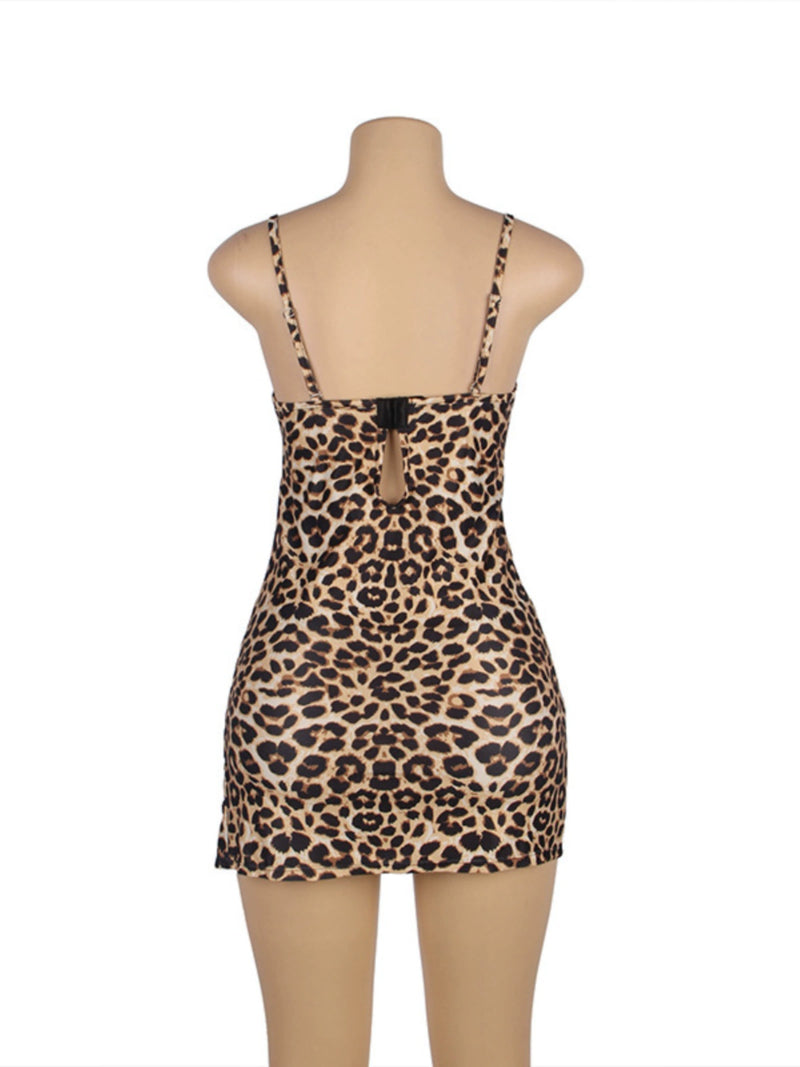 Women's Lace Leopard Print Slip Nightdress