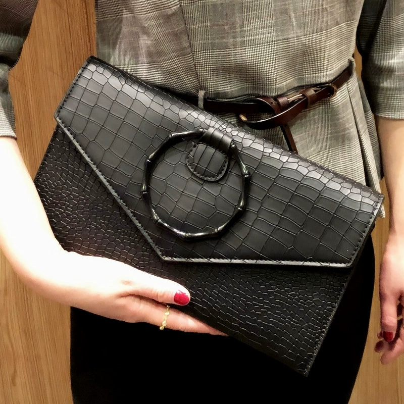 Crocodile Pattern Ring Elegant Handbag