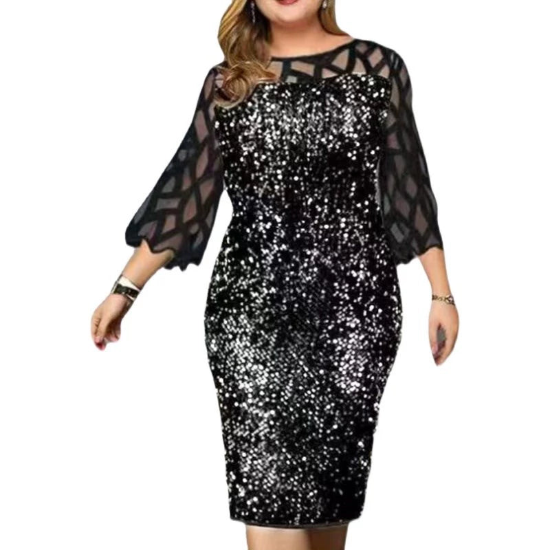 Plus Size Sequin Mesh Evening Dress