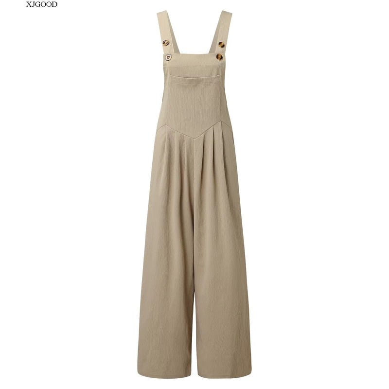 Solid Button Strap One-Piece Culotte