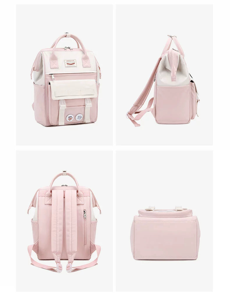 Pink and White Classic-Style Schoolbag Backpack