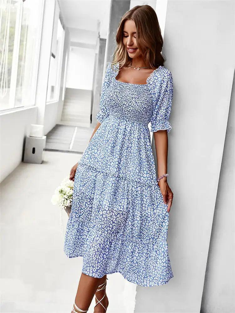 Off Shoulder High Waist Ruffle Stitching Dress - The Next Door Neighbor 