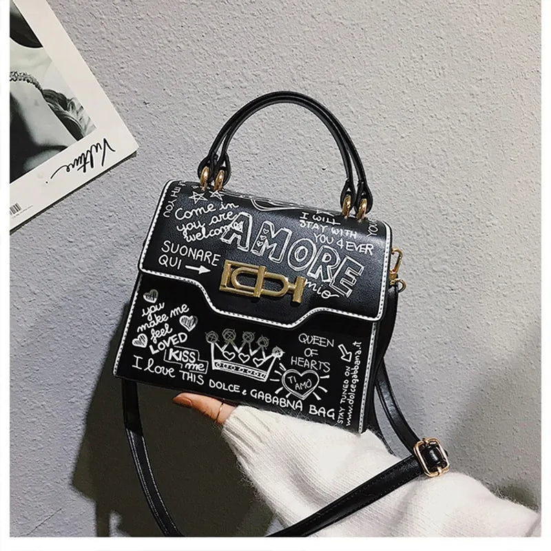 Leather Mini Chain Graffiti Bag