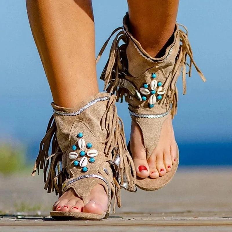 Boho Fringed Flat Sandals - The Next Door Neighbor 