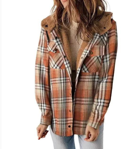 Casual Plaid Hooded Woolen Coat