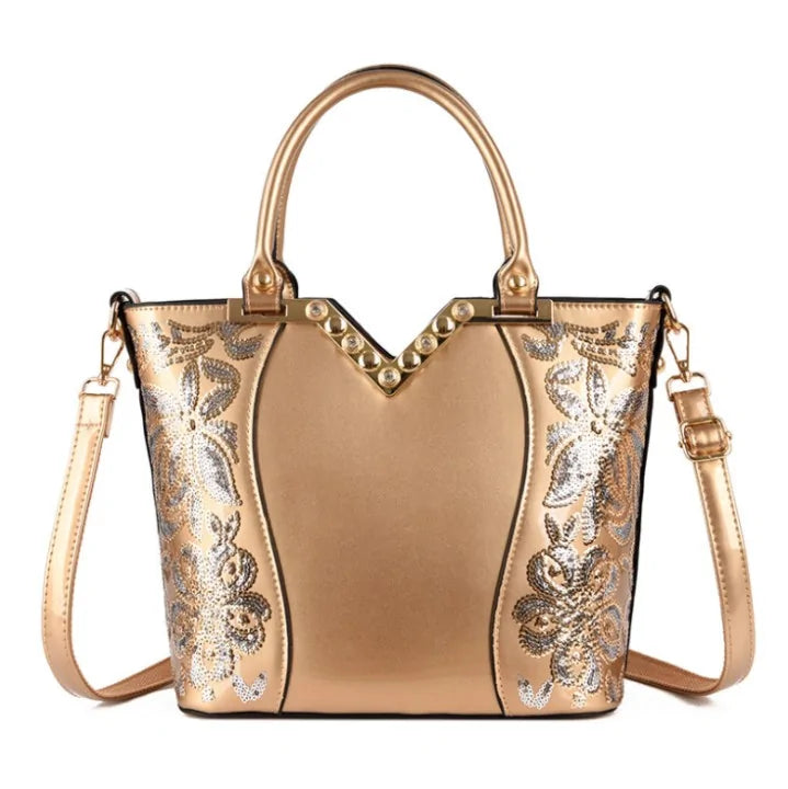 Luxury Sequin Embroidery Leather Handbag
