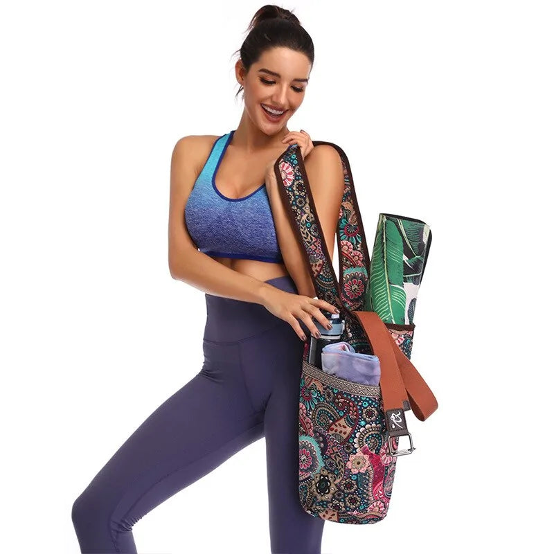 Bohemian Style Yoga Mat Bag with Large Zipper Pocket