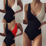 One Piece Bathing Suit - Patchwork Backless Bodysuit