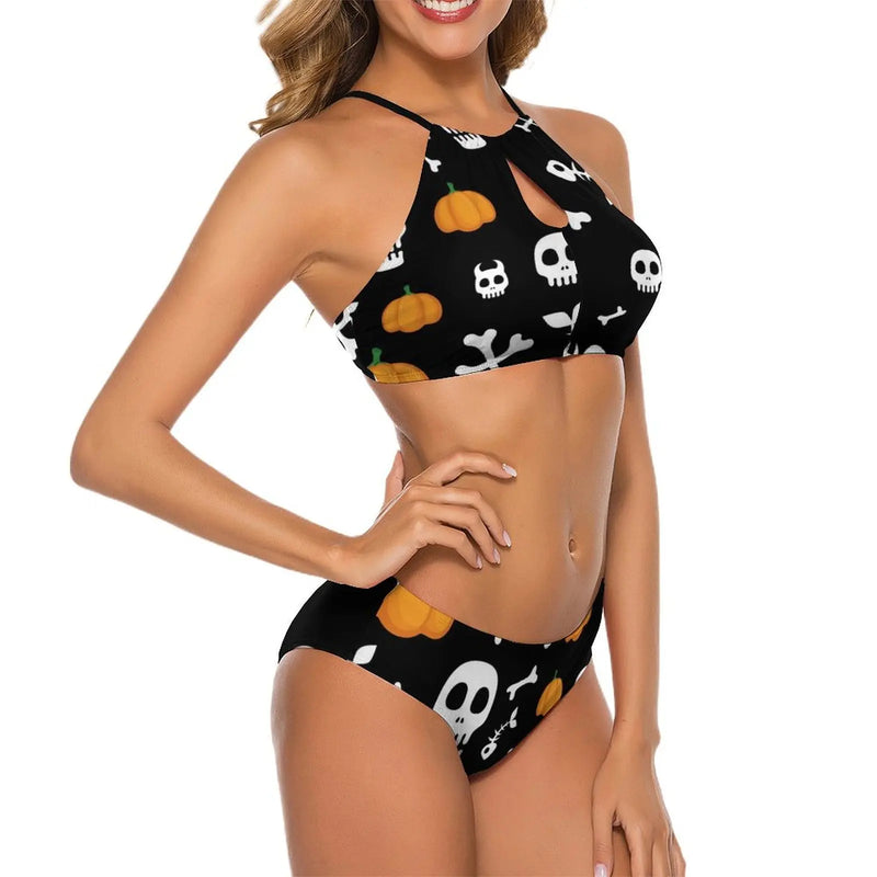 Skulls Bones And Pumpkins Bikini Swimsuit