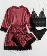 Lace Camisole, Shorts, and Robe Pajama Set