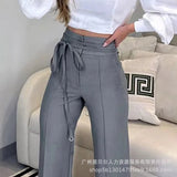 Grey High Waist Strap Casual Commuter Suit Pants