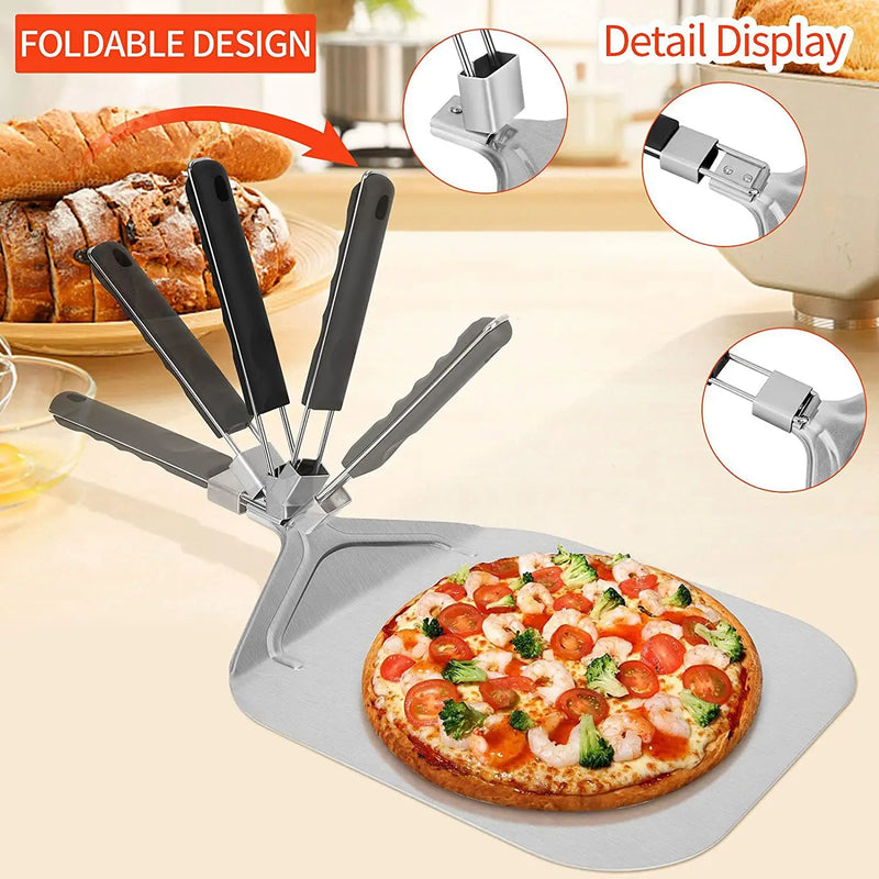 Folding Aluminum Pizza Peel for Pizza Stone, Professional Home Use Pizza Shovel