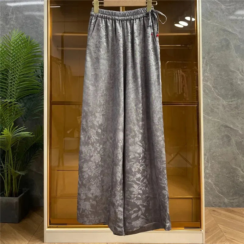 French Silk Satin Jacquard Pants