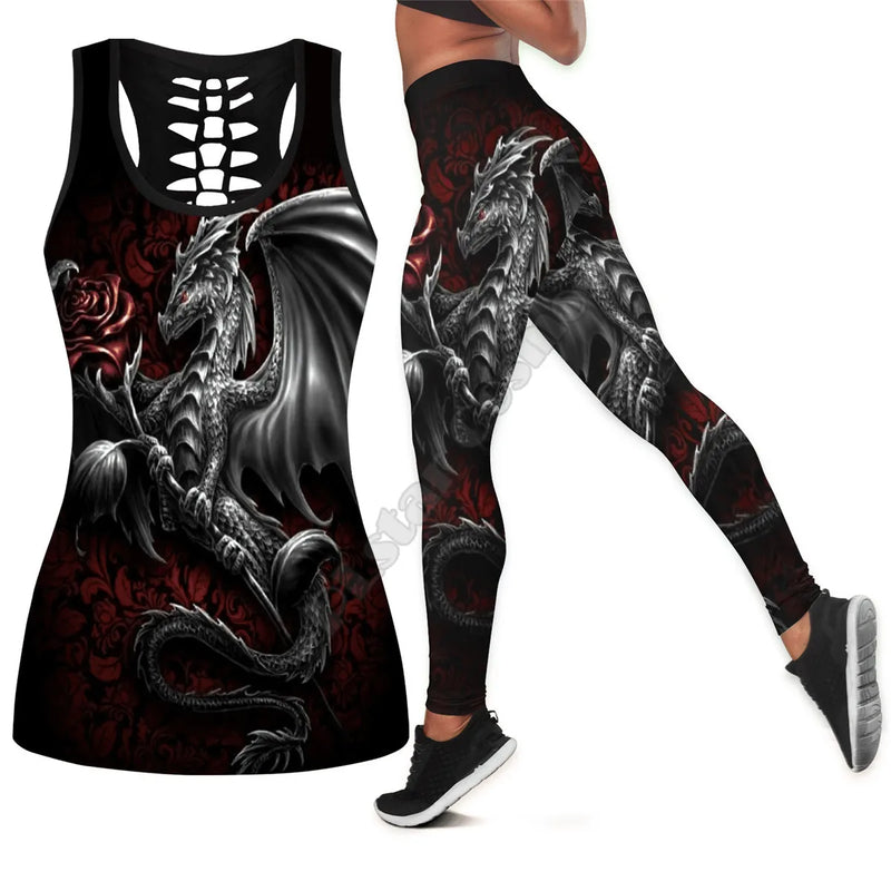 Gothic Dragon 3D Printed Tank Top+Legging Yoga Set