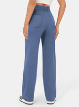 Fashionable New Women's Straight-leg Casual Pants - High-waisted, Buttoned, Elastic Waist with Multiple Pockets