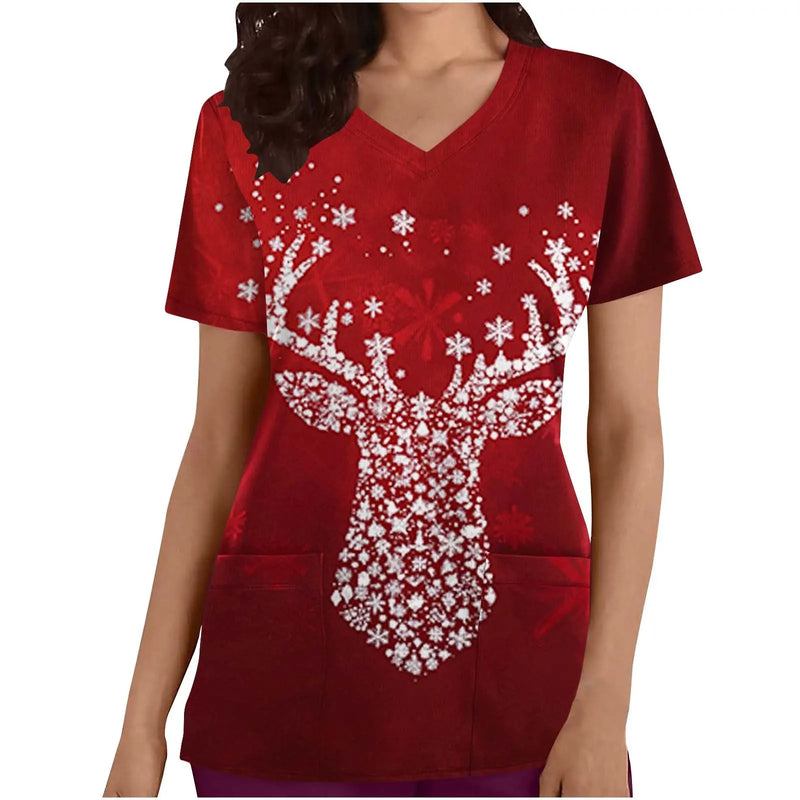 Christmas Holiday Fun Printed Scrub Tops