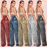 Silver High-Waisted Straight-Leg Casual Pants for Women