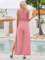 Solid Color Hanging Neck Strap Jumpsuit