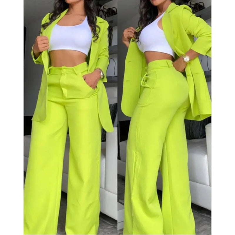 Elegant Autumn Women's Blazer & Pants Two Piece Set