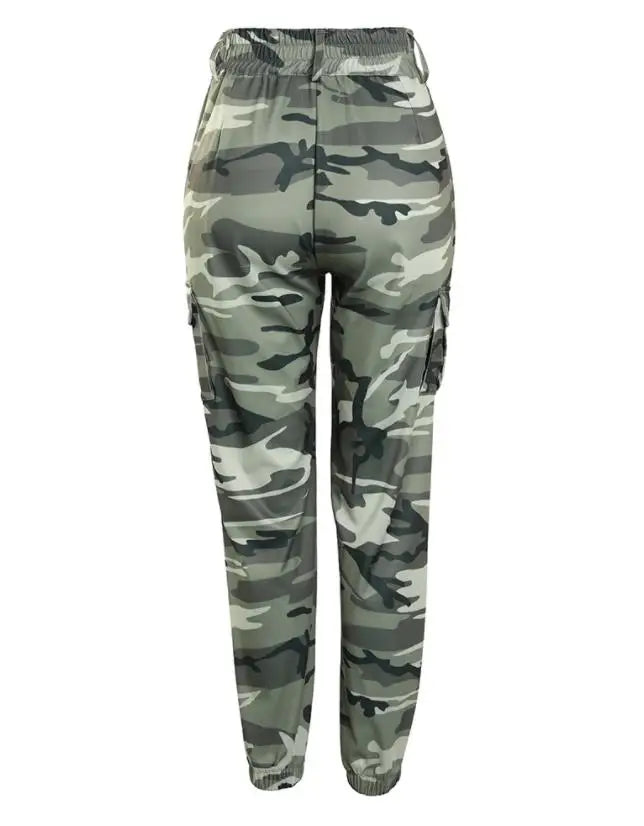 Camouflage Print Drawstring Pocket Design Cargo Pants