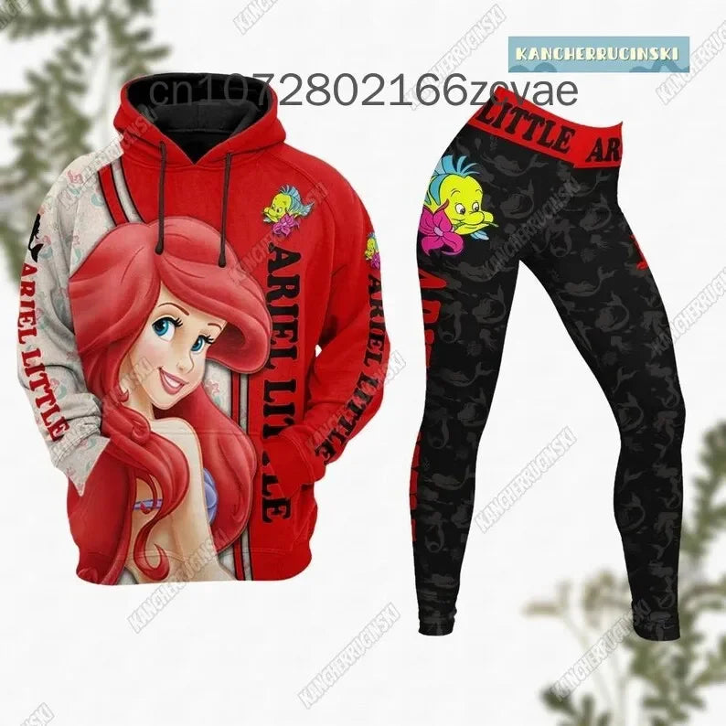 Disneys Ariel Hoodie + Yoga Pants Sports Suit