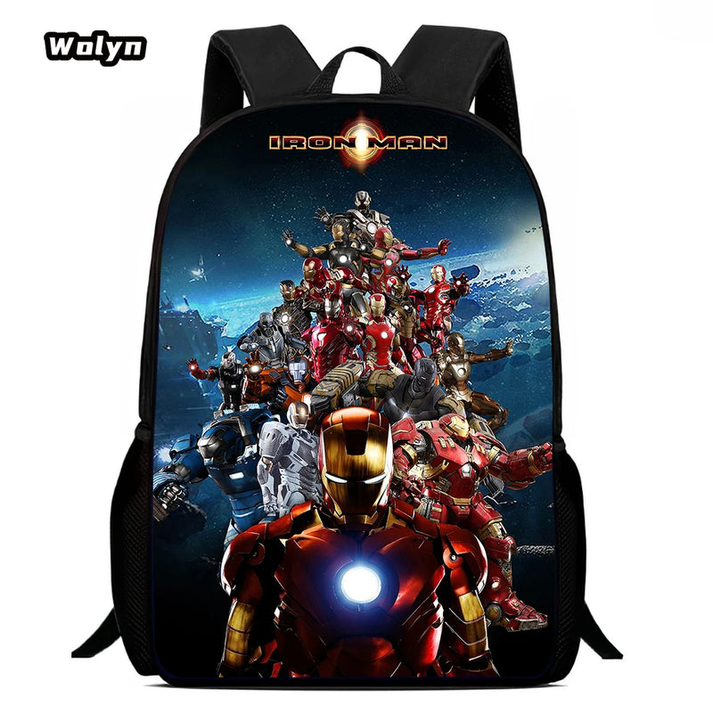 3-PCS Set Cartoon Anime Iron Man Kids School Backpack