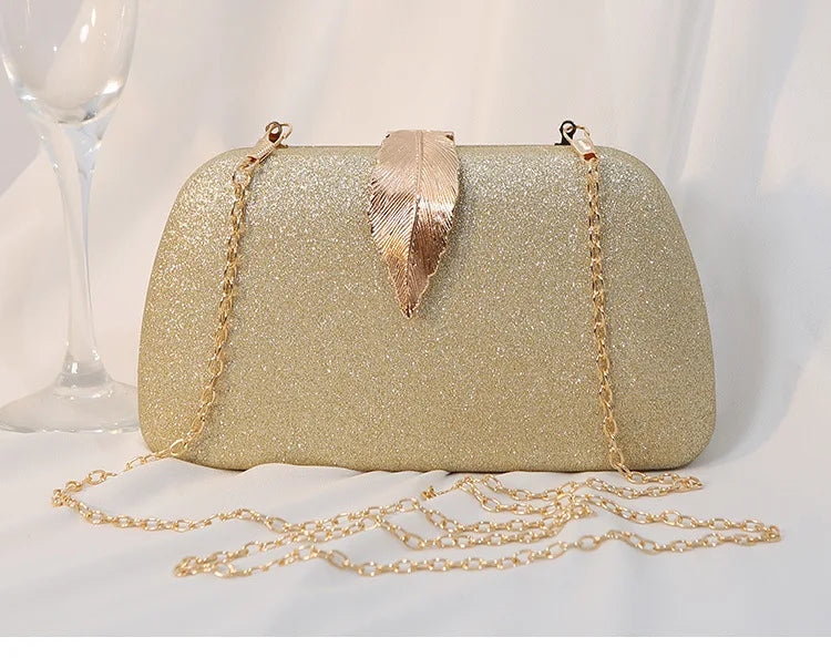 Women's Metal Leaf Box Clutch