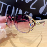 Bling Rhinestone Vintage Gradient Lens Sunglasses UV400