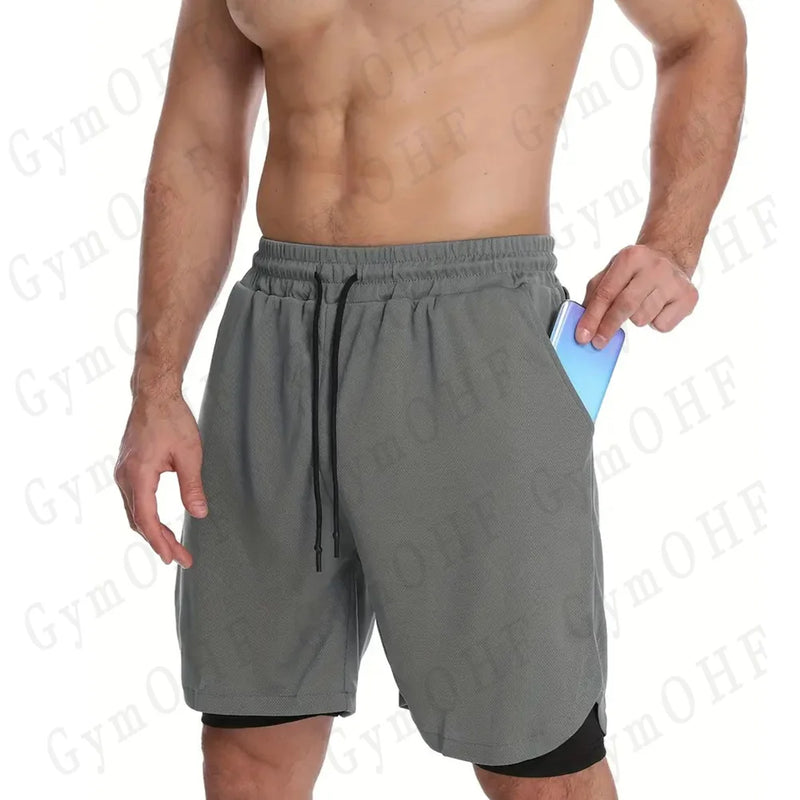 Men's Fitness Training T-shirt Sports 2-in-1 Double Layer Shorts Set