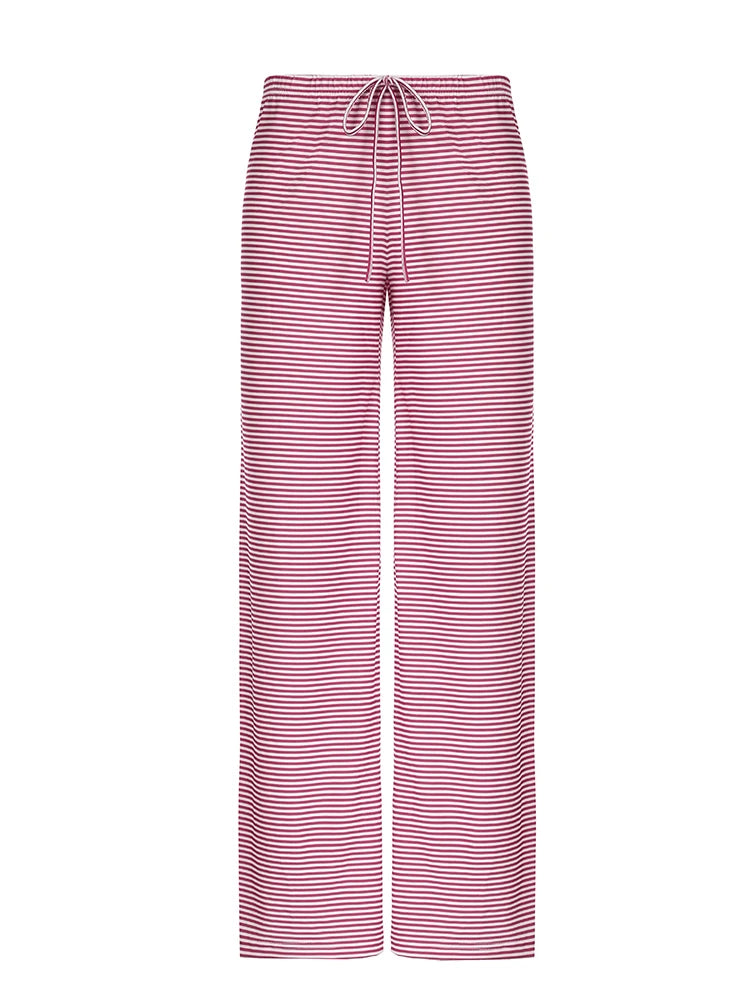 Stripe Drawstring Elastic Low Waist Baggy Pants