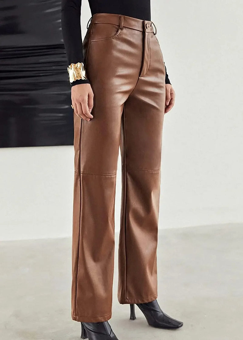 High Waist Straight Leg Slimming Leather Pants