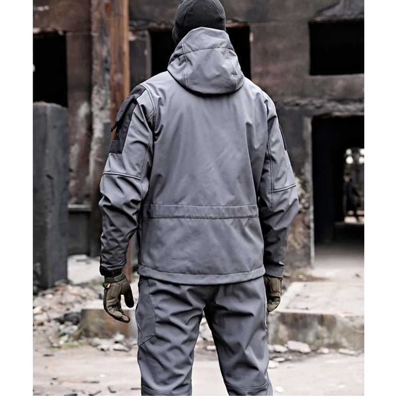 Men's Waterproof Hooded Jackets + Multi-pocket Cargo Pants 2-Piece Suit