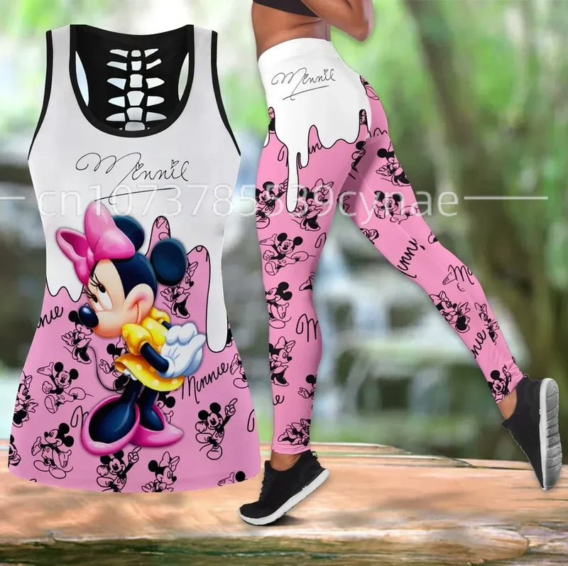 Disney Mickey Minnie Hollow Vest + Leggings Yoga Suit