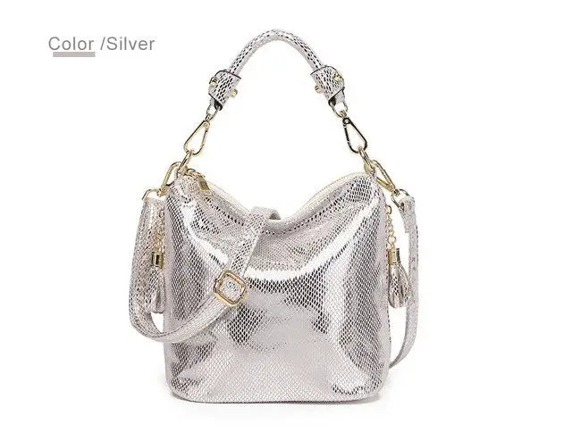 Shiny Bucket Shoulder Bag - Fashion Metallic Gold Silver Handbag