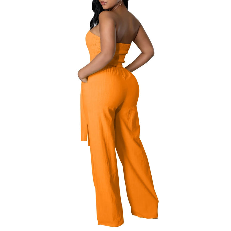 Tube Shirred Cami Top & High Waist Pant Jumpsuit