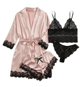 Lace Camisole, Shorts, and Robe Pajama Set