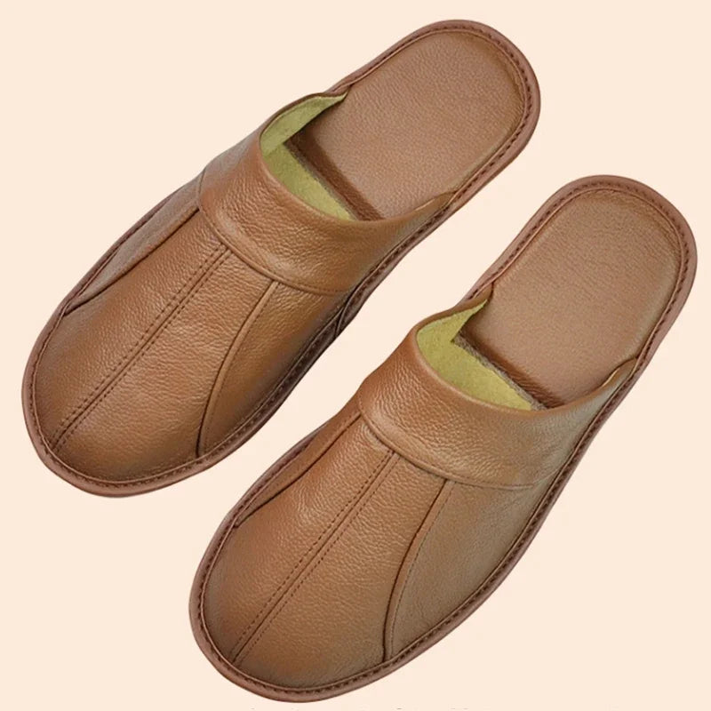 Men's Luxury Handmade Cow Split Leather Home Slippers