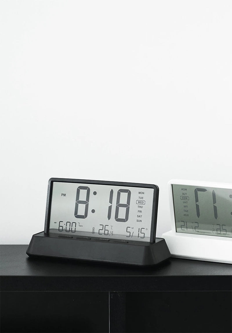 Digital Alarm Clock - Transparent Electronic Desk Clock with Date, Temp, and Large Display Screen