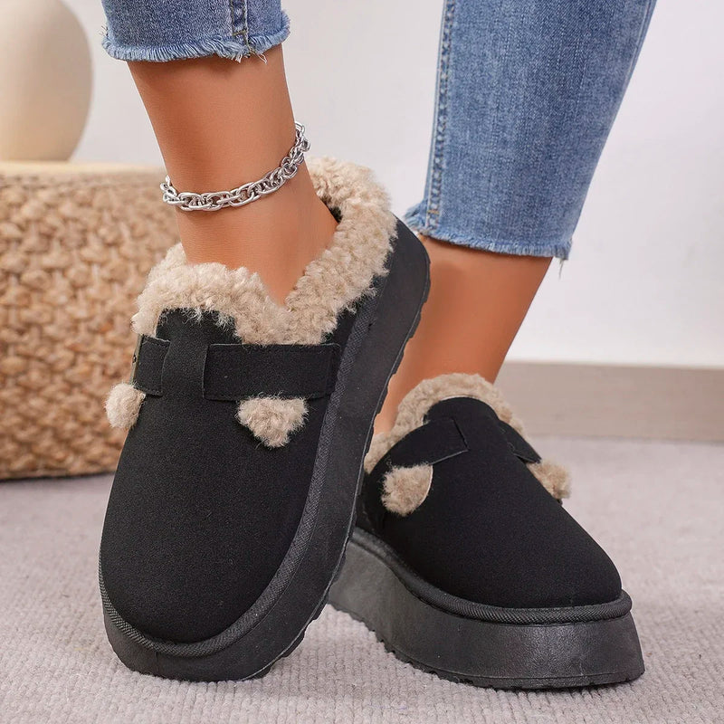 Plush Fashion Retro Bean Shoes - Cotton Women's Flat Sole Slippers