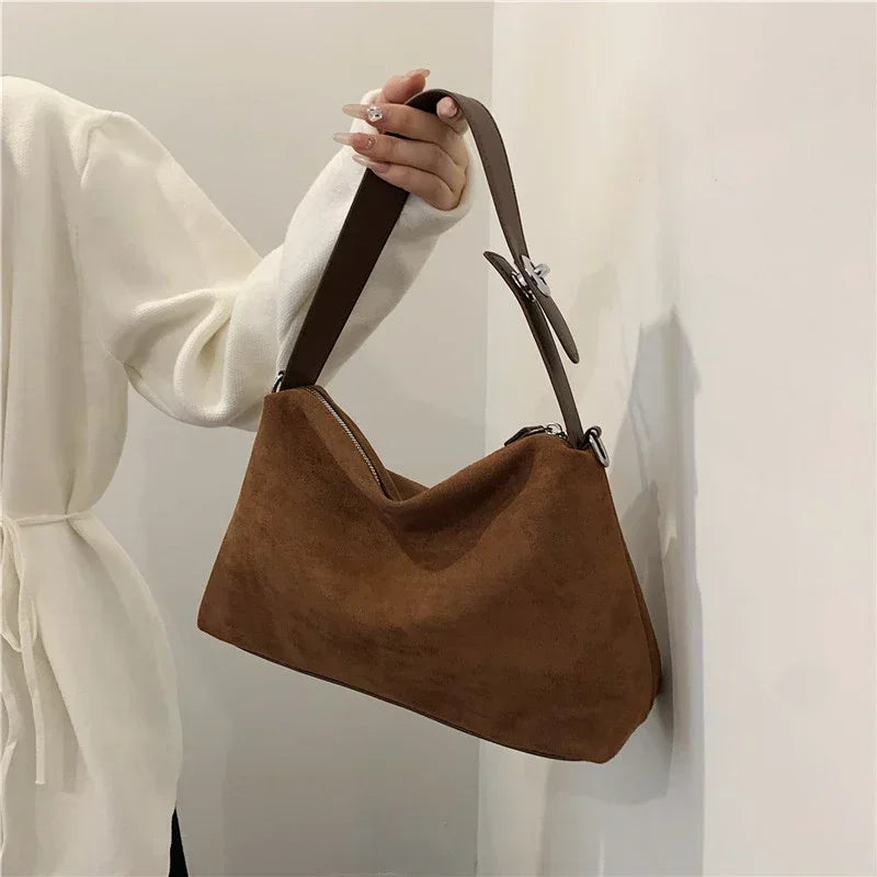 Suede Zipper Shoulder Bag