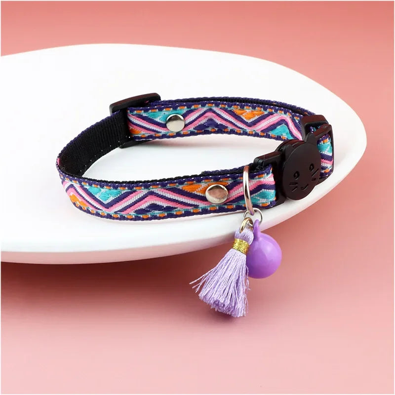 Adjustable Cat Collar with Tassels and Bells