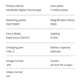 Handheld Digital Microscope - 1080P 500X Video Microscope