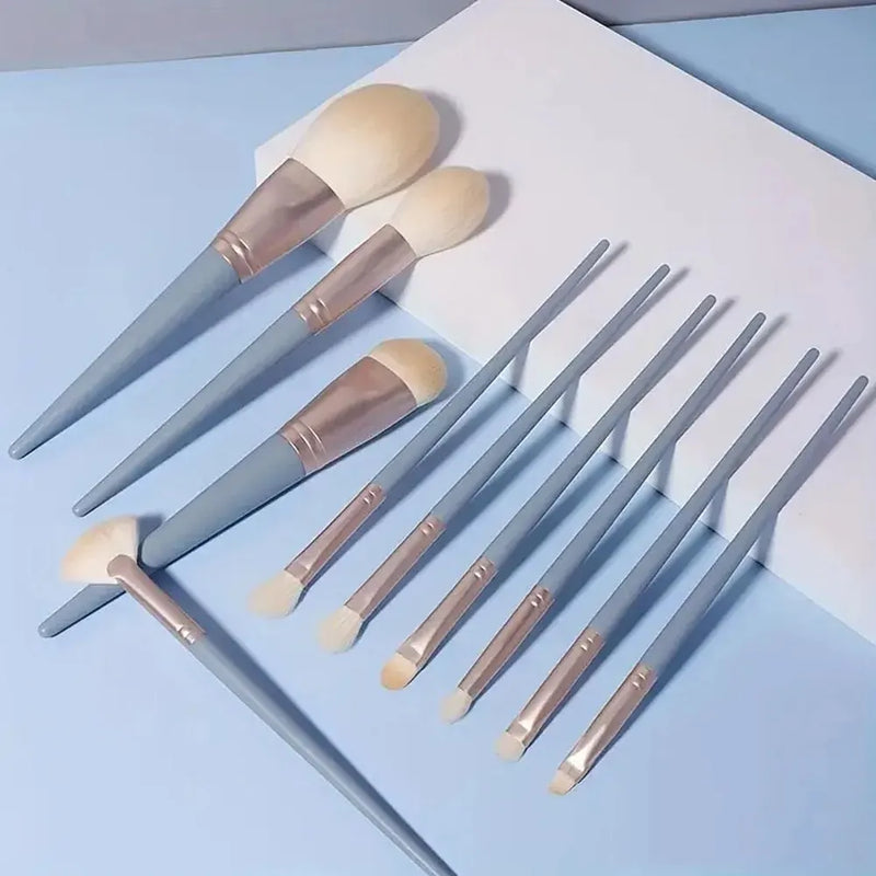 Blue 10PCS Soft-Bristled Makeup Brushes